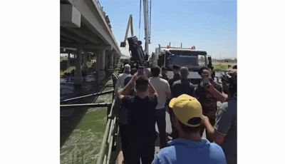 انتشال سيارة سقطت من جسر ألبوريشة في الأنبار (فيديو)