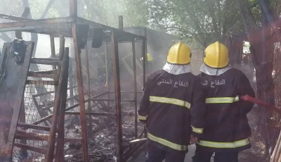 إخماد حريق في معمل غير محدد الاستخدام ببغداد (صور)