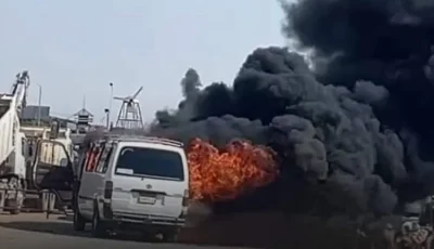 حريق ضخم يدمر سيارة سوزوكي على طريق الإسماعيلية الصحراوي