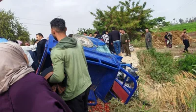 إصابة 8 عمال زراعة بتصادم سيارة وتوكوتك ببني سويف