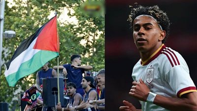 لامين يامال يرفع علم فلسطين خلال احتفالات برشلونة بلقب الدوري الإسباني